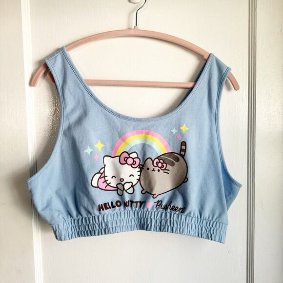 Hello Kitty x Pusheen Sky Blue Sleeveless Bra Tank Crop Top Whimsical Preppy XXL - Picture 3 of 9